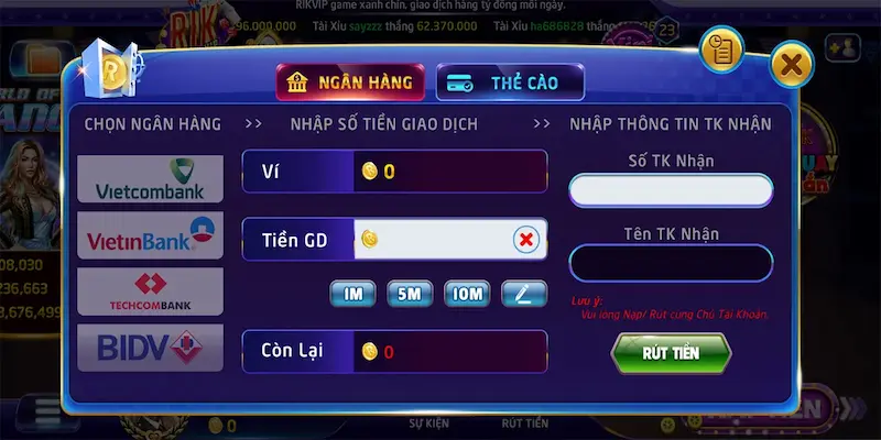 Các phương thức rút tiền Rikvip cụ thể cho newbie